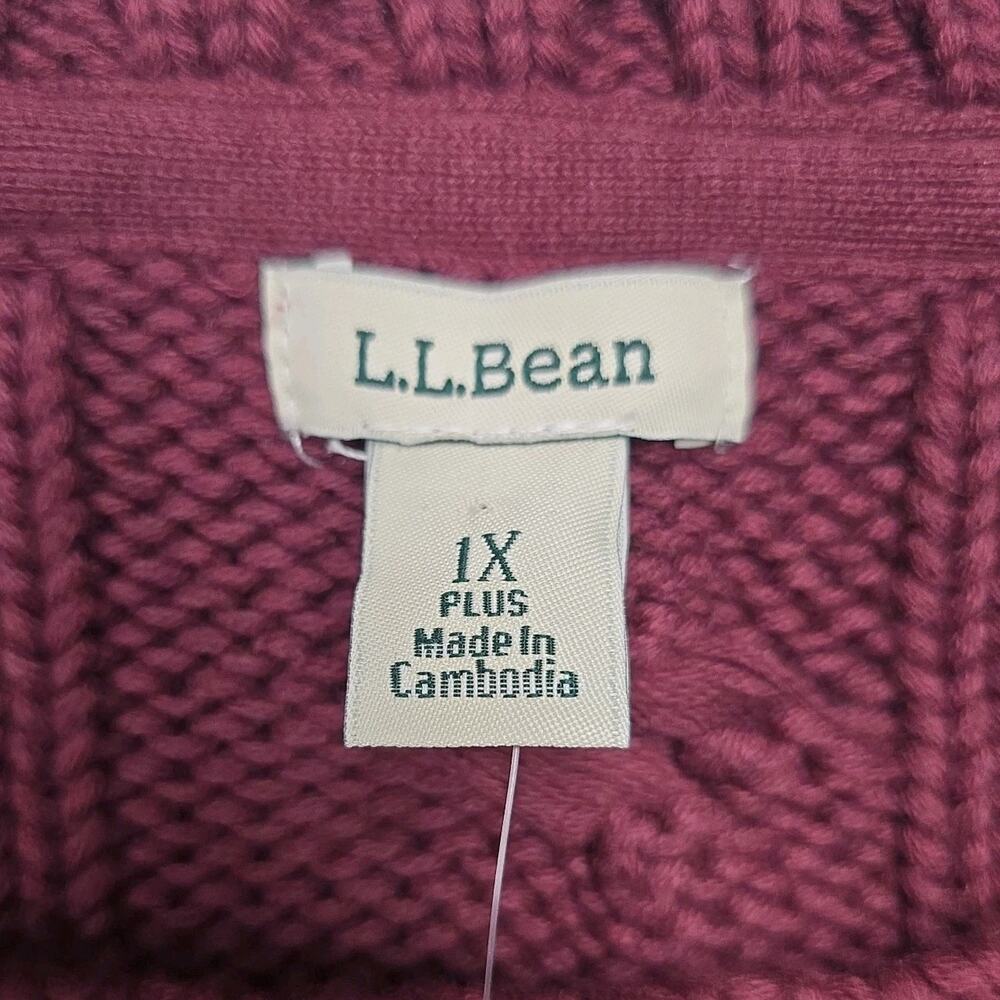 NWT LL Bean Double L Cable Crewneck Sweater Womens 1X Plus Deep Wine Fisherman - Picture 3 of 6